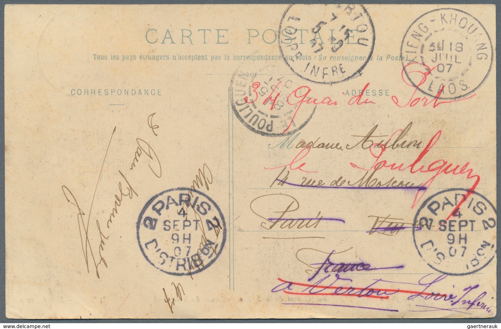 Laos: 1907. Picture Postcard Of 'Le Chutes De La St Noi' (Saravane Province) Addressed To France Bea - Laos