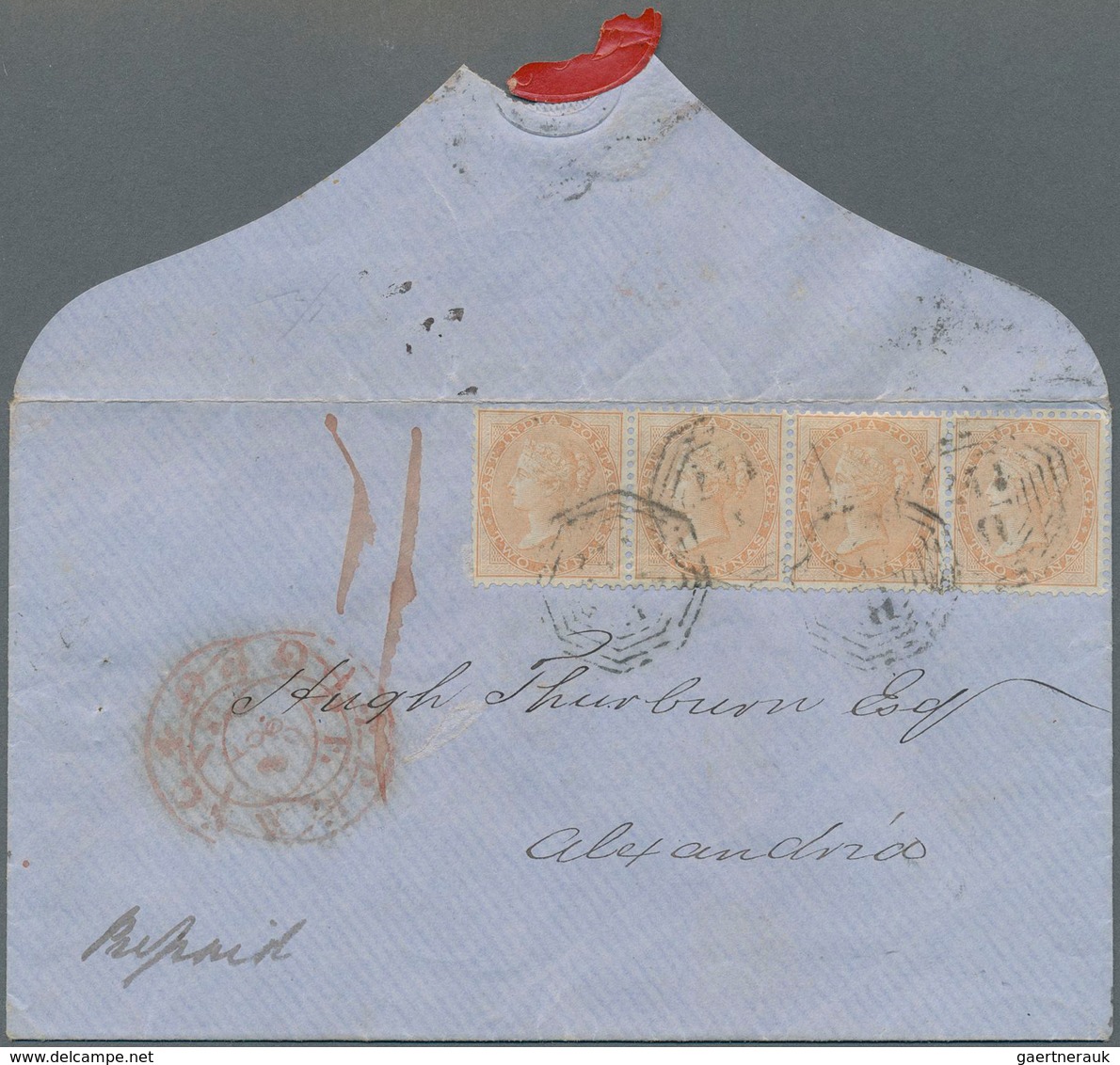 Malaiische Staaten - Straits Settlements: 1858 Cover From PENANG To Alexandria, Egypt Franked By Ind - Straits Settlements
