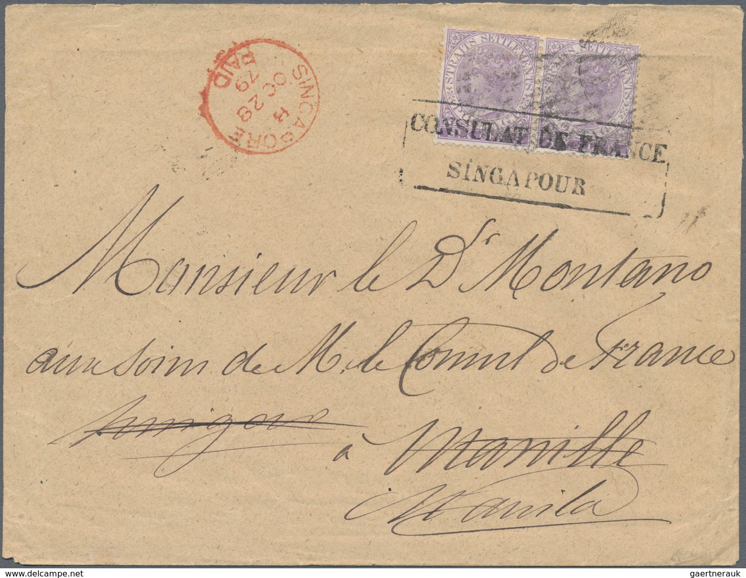 Malaiische Staaten - Straits Settlements: 1879. Envelope Written From The 'French Consulate In Singa - Straits Settlements