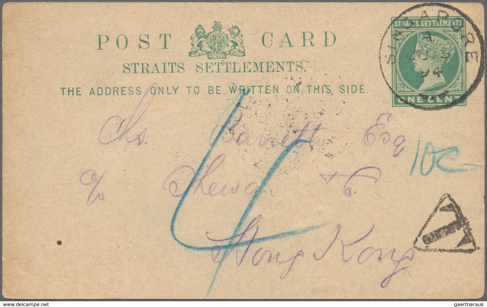 Malaiische Staaten - Straits Settlements: 1894. Straits Settlements 'one Cent' Green Postal Statione - Straits Settlements