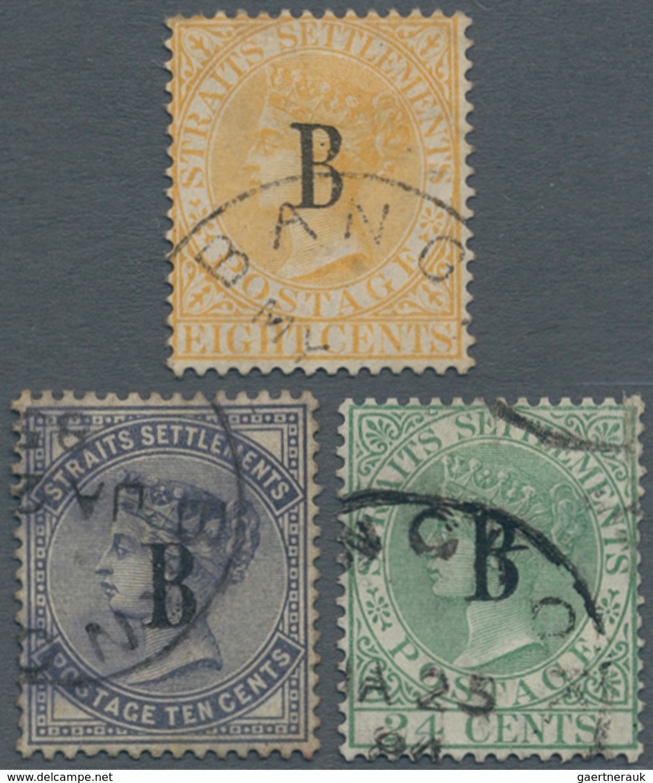 Malaiische Staaten - Straits Settlements - Post In Bangkok: 1882-85, 8c. Orange, 10c. Slate And 24c. - Straits Settlements