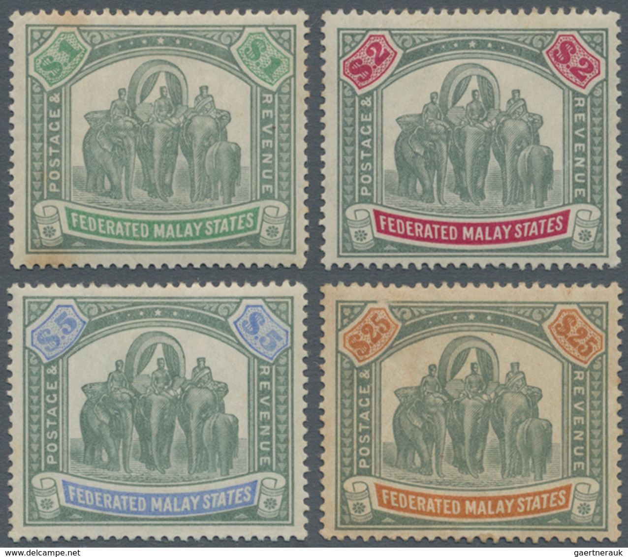 Malaiischer Staatenbund: 1900 'Elephants' Complete Set Of Four Dollar Values Up To $25, Wmk Crown CC - Federated Malay States