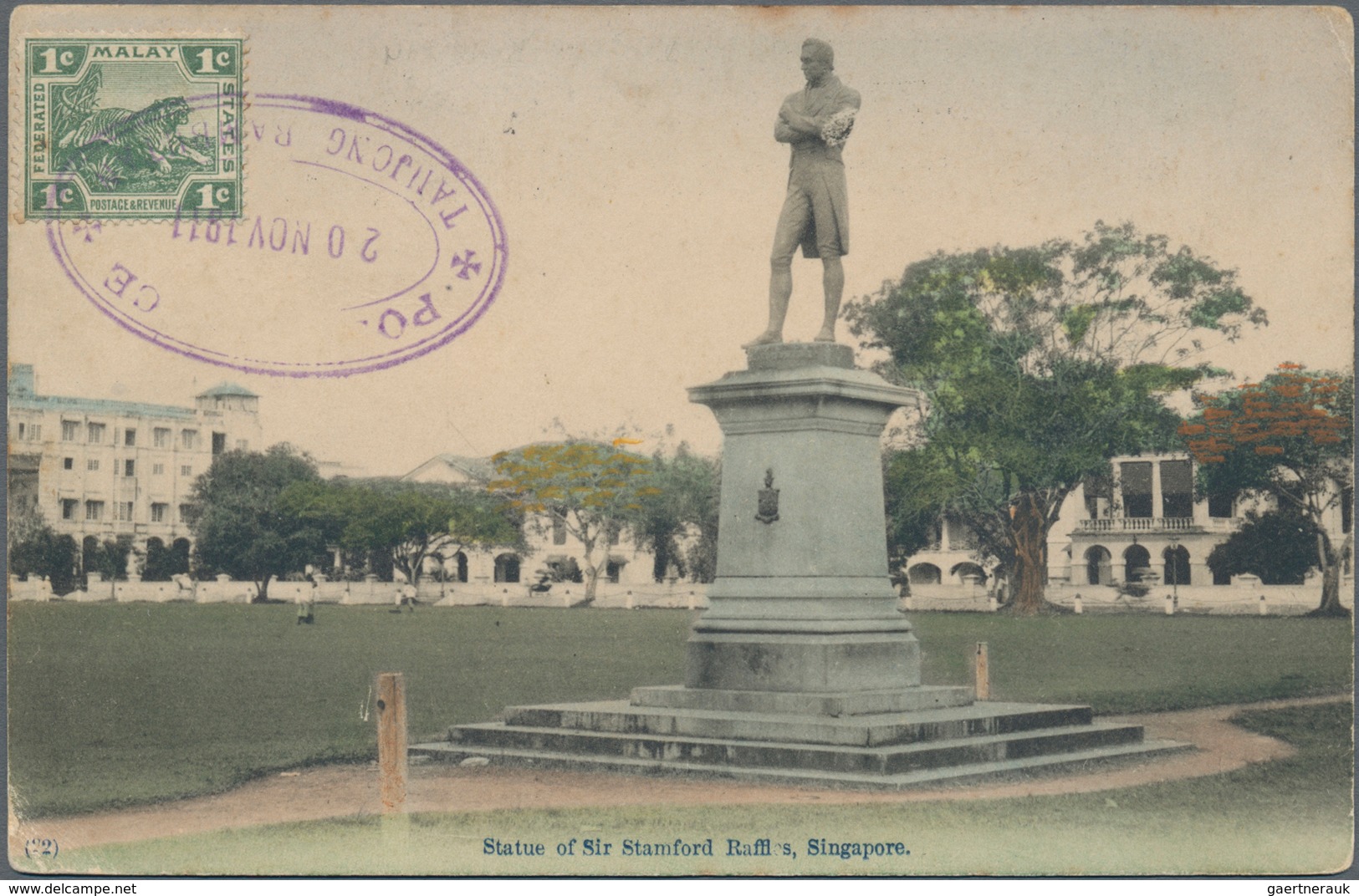 Malaiischer Staatenbund: 1911. Picture Post Card Of 'Sir Stamford Raffles, Singapore' Addressed To F - Federated Malay States