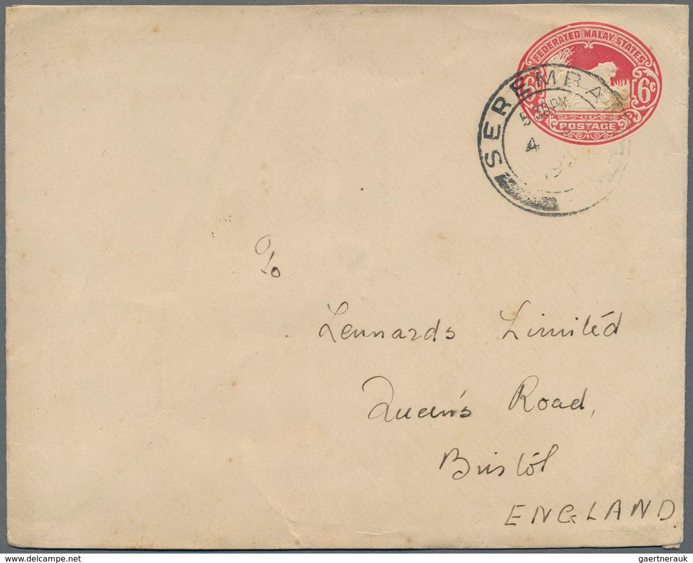 Malaiischer Staatenbund: 1928 Postal Stationery Envelope 6c. Red Addressed To Bristol, England And C - Federated Malay States