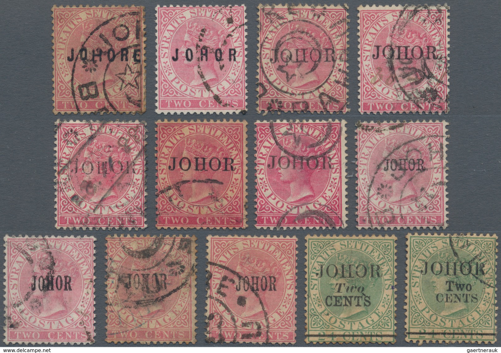 Malaiische Staaten - Johor: 1884-1891: Group Of 13 Used Stamps, With SG 4, 9, 10, 12, 13, 18 And 20, - Johore