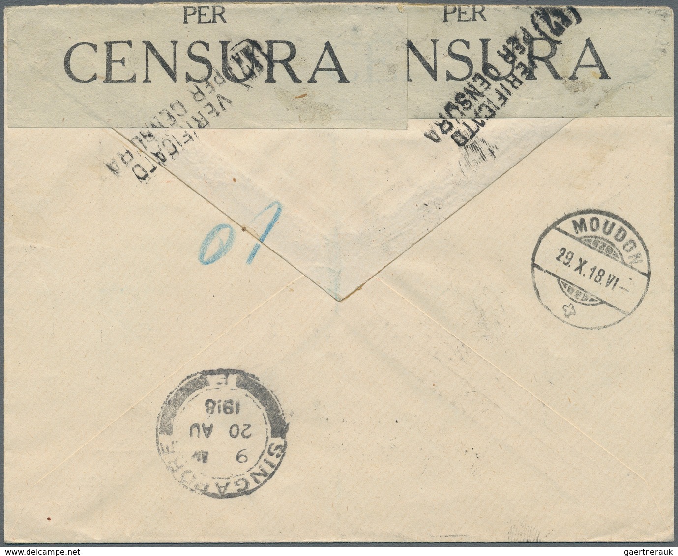 Malaiische Staaten - Johor: 1918, Registered Cover With 1 Dollar Single Frankiing From "JOHORE 19 AU - Johore