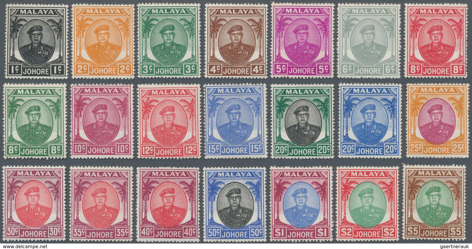Malaiische Staaten - Johor: 1949/1955, Sultan Sir Ibrahim Definitives Complete Set Of 21, Mint Light - Johore