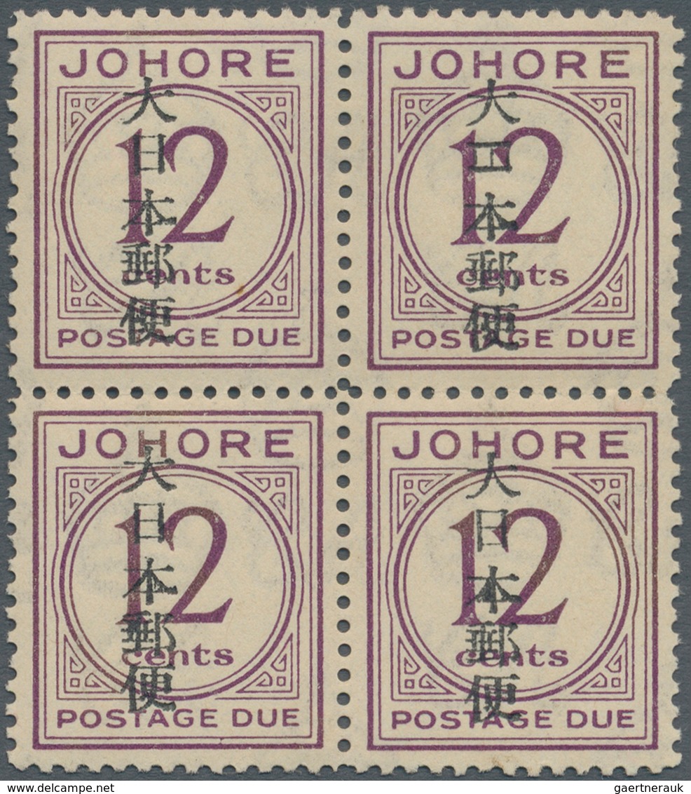 Malaiische Staaten - Johor-Portomarken: 1943 Jap. Occ.: Postage Due 12c. Purple Block Of Four, Overp - Johore