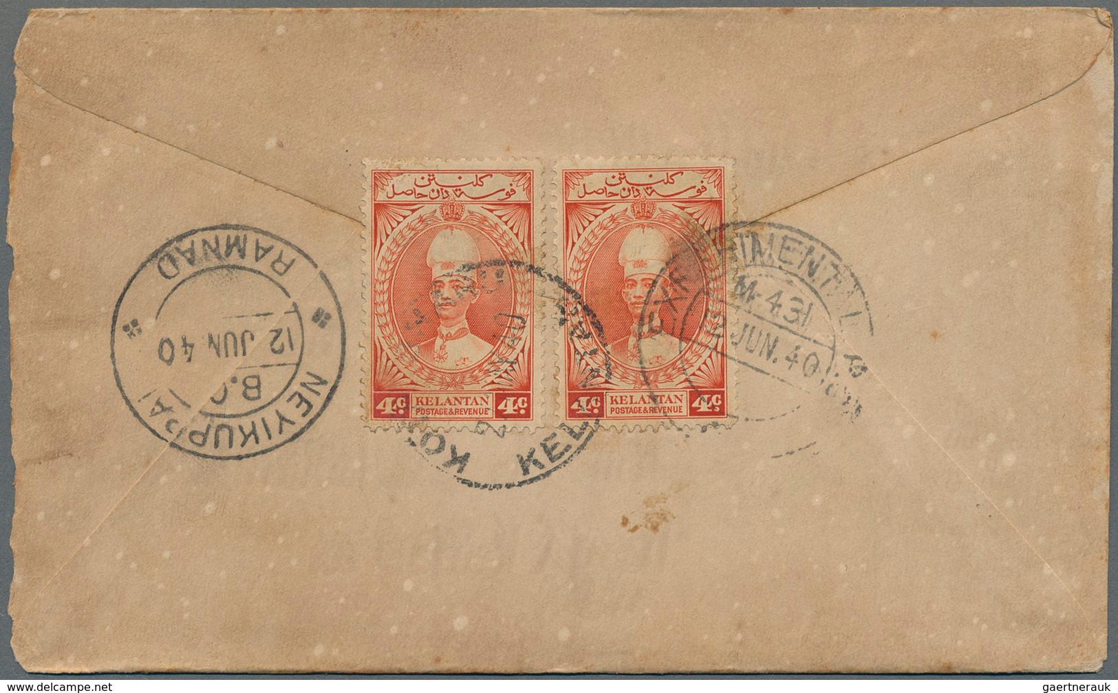 Malaiische Staaten - Kelantan: 1940, Four Covers From Kota Bharu To Neyikuppai, India Franked By Sul - Kelantan