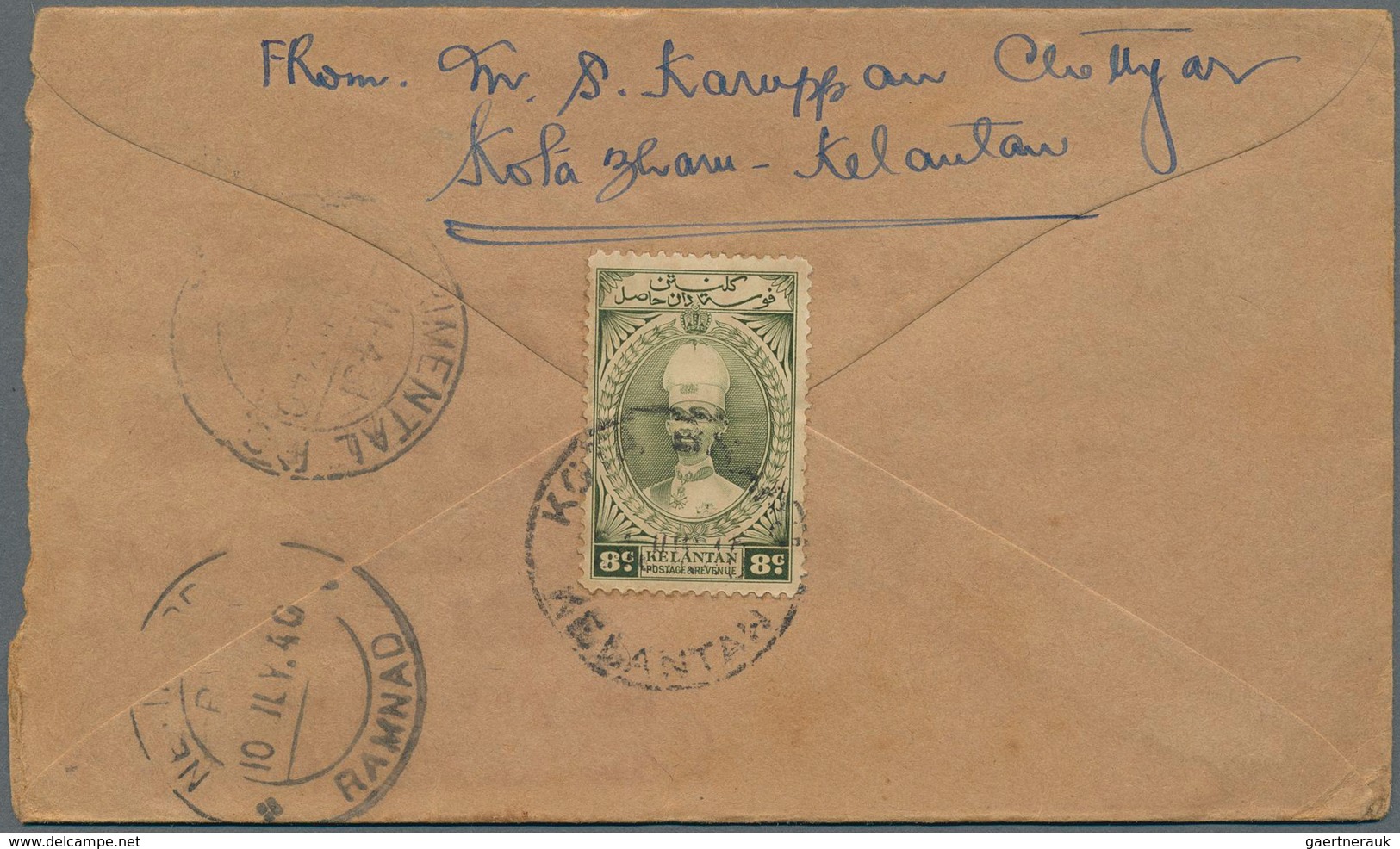 Malaiische Staaten - Kelantan: 1940, Four Covers From Kota Bharu To Neyikuppai, India Franked By Sul - Kelantan