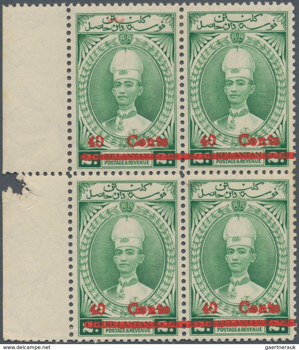 Malaiische Staaten - Kelantan: 1942 Jap. Occ.: 'Sultan Ismail' "40 Cents" On 2c Green Left Hand Marg - Kelantan