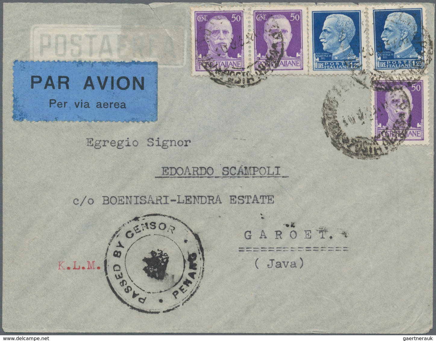 Malaiische Staaten - Penang: 1939. Air Mail Envelope (back Flap Missing) Addressed To Garoet, Java B - Penang