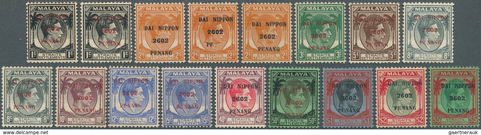Malaiische Staaten - Penang: Japanese Occupation, 1942, 1 C.-$5 Cpl. Set, Unused Mounted Mint. Addit - Penang