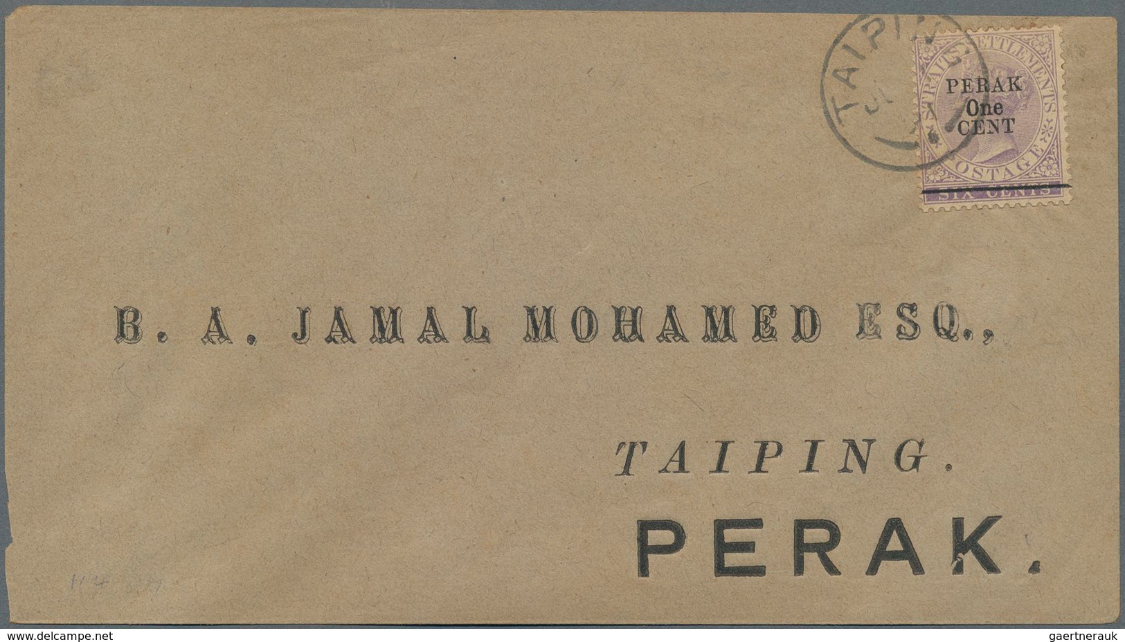 Malaiische Staaten - Perak: 1891 QV 1c. On 6c. Lilac, Ovpt. SG Type 37, Used On Printed Envelope And - Perak