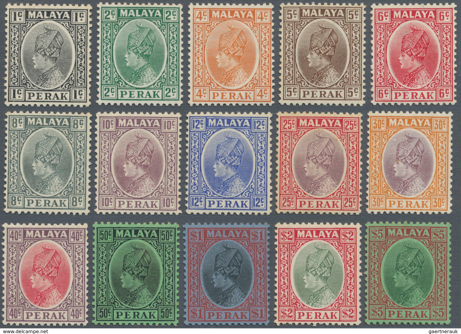 Malaiische Staaten - Perak: 1935/1937, Sultan Iskander Definitives Complete Set Of 15, Mint Hinged, - Perak