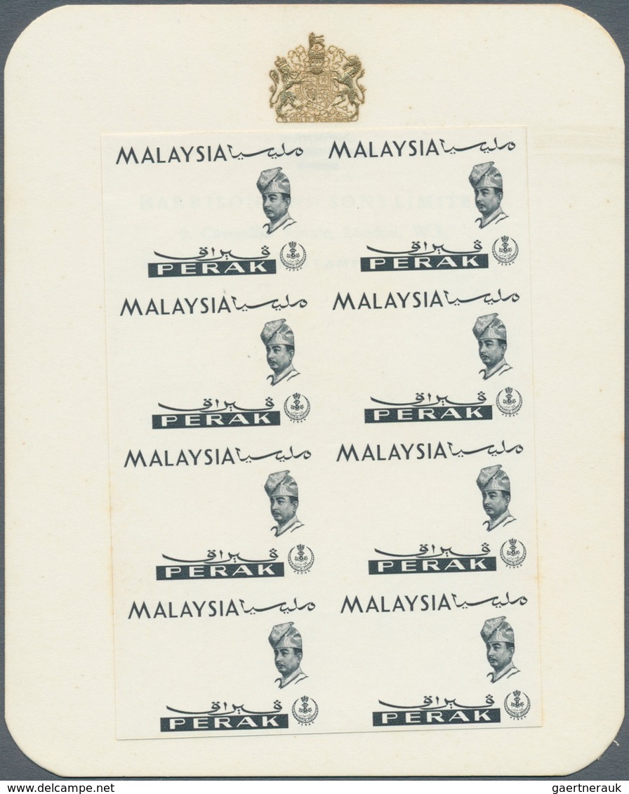 Malaiische Staaten - Perak: 1965, Orchids Imperforate PROOF Block Of Eight With Black Printing Only - Perak