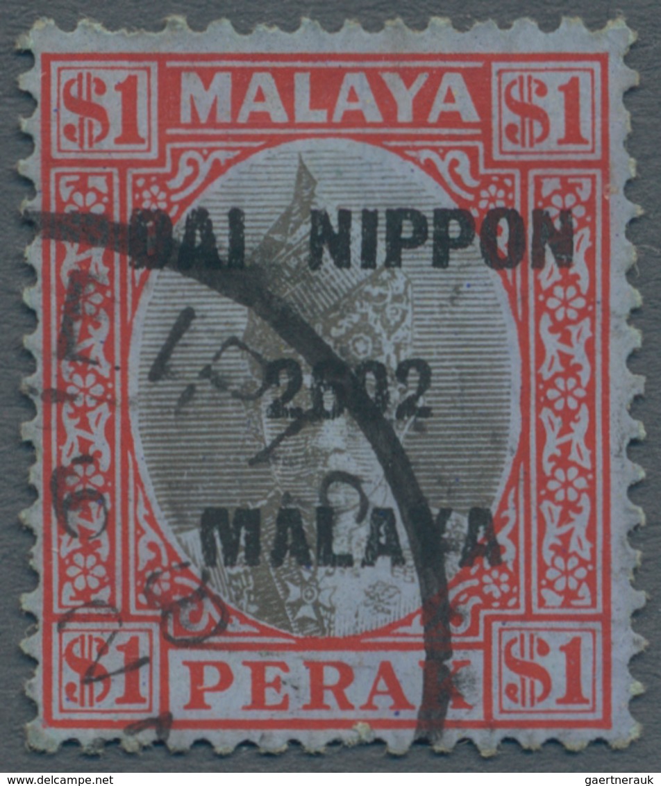 Malaiische Staaten - Perak: 1944 (ca). Japanese Occupation Fine Used 1940 $1 Overprinted Dai Nippon - Perak