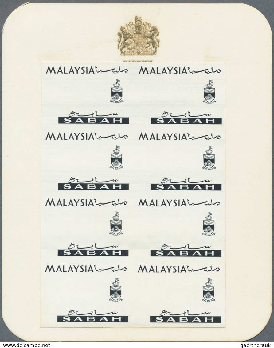 Malaiische Staaten - Sabah: 1965, Orchids Imperforate PROOF Block Of Eight With Black Printing Only - Sabah