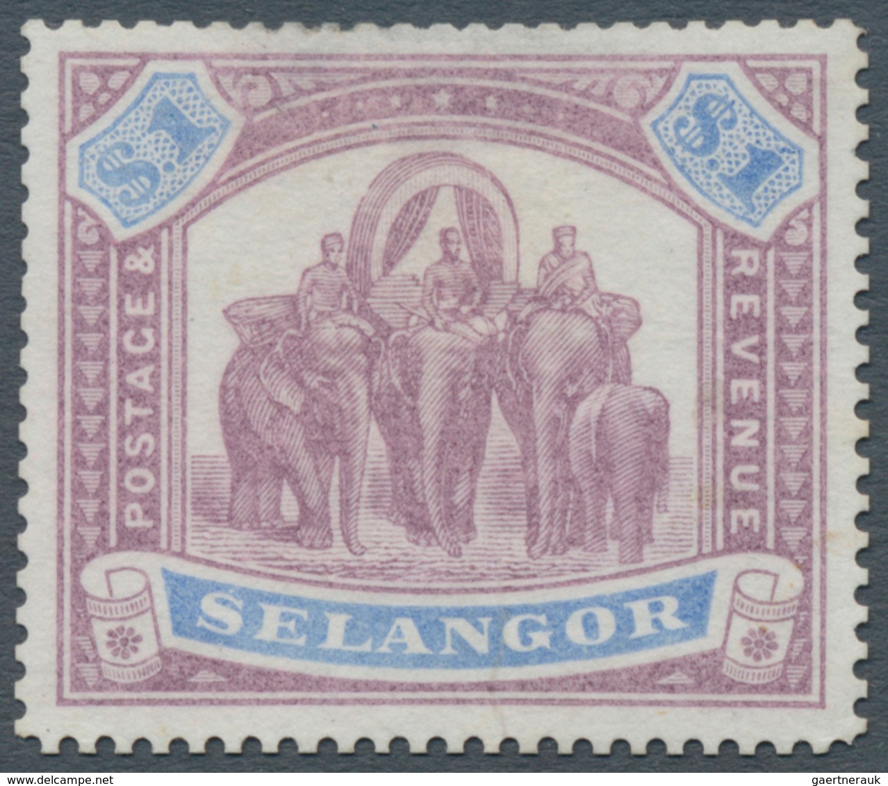 Malaiische Staaten - Selangor: 1895, Elephants 1 $ Blue And Violett Colour Trial Proof, Unused Witho - Selangor