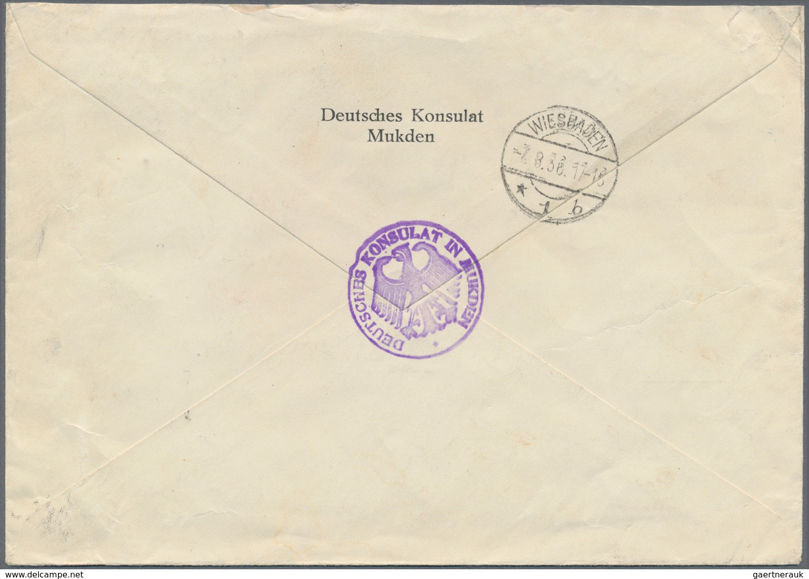 Mandschuko (Manchuko): 1936. Registered Envelope Written From The 'German Consulate In Mukden' With - 1932-45 Manchuria (Manchukuo)