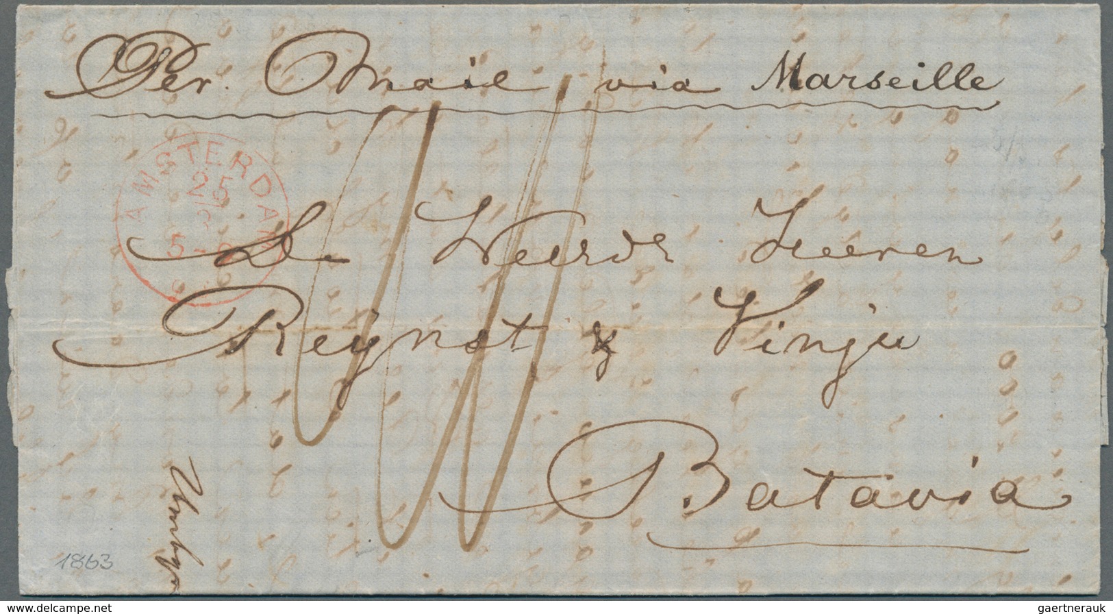 Niederländisch-Indien: 1863, Letter With Full Content With Red AMSTERDAM Cds Sent "Per Mail Via Mars - Indes Néerlandaises