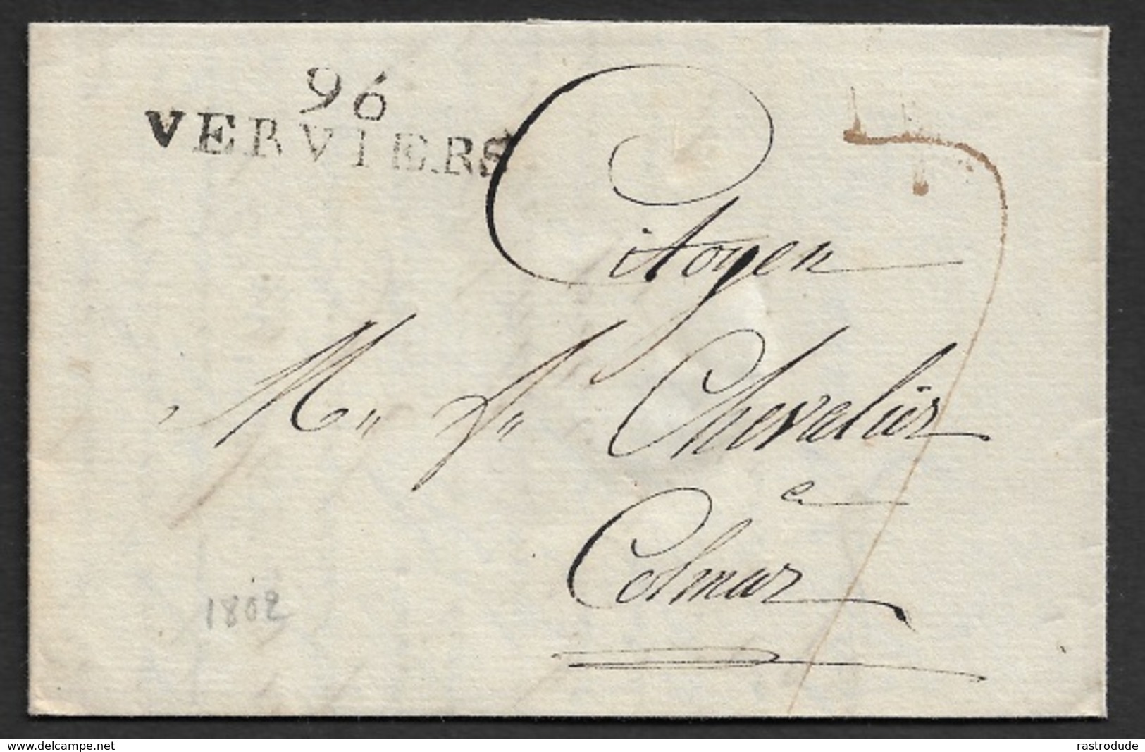 1802 - LAC - 96 VERVIERS 36mm X 9mm (OURTHE ) Pour COLMAR - 1792-1815: Conquered Departments