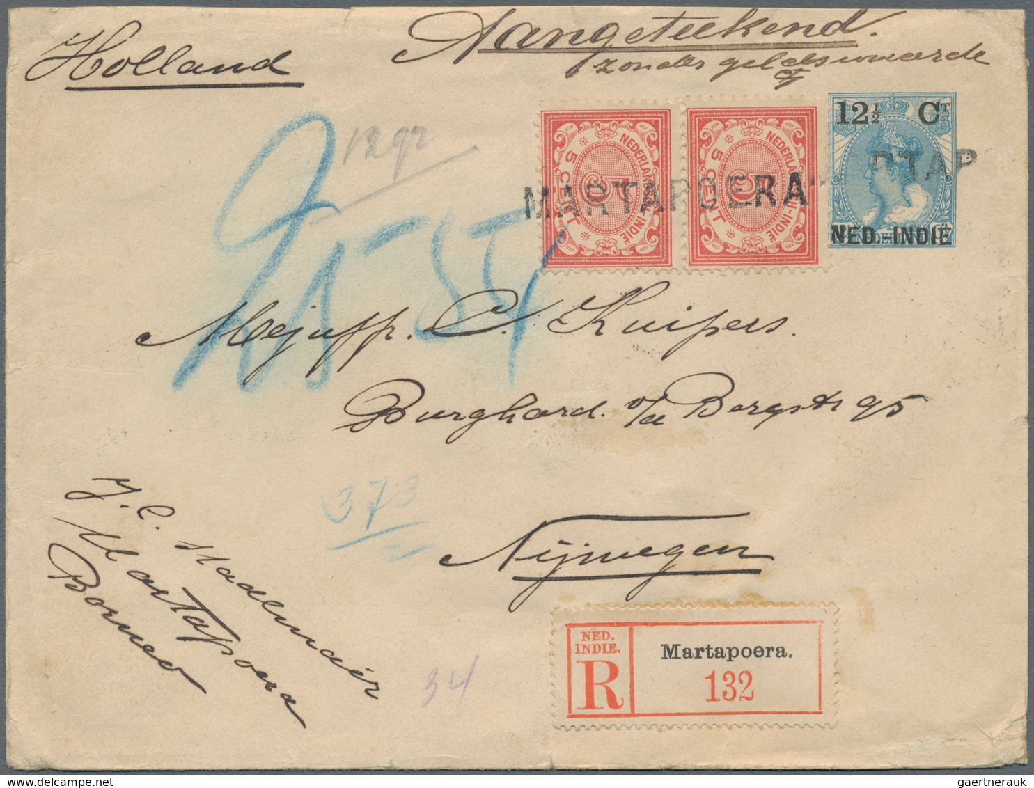 Niederländisch-Indien: 1907. Registered Netherlands Indies Postal Stationery Envelope 12½c On 12½c B - Netherlands Indies