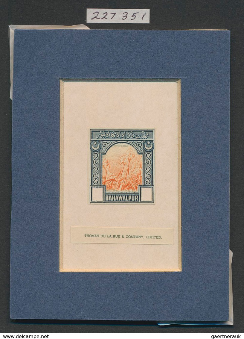 Pakistan - Bahawalpur: 1947 Th. De La Rue ESSAY In Orange & Black On Card, Unissued Design, Imperfor - Pakistán