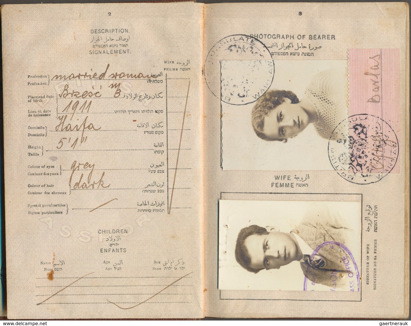 Palästina: 1935, "British Passport Palestine" For Mrs. Cywja Barlas (*1911, Resident At Haifa) Issue - Palestine