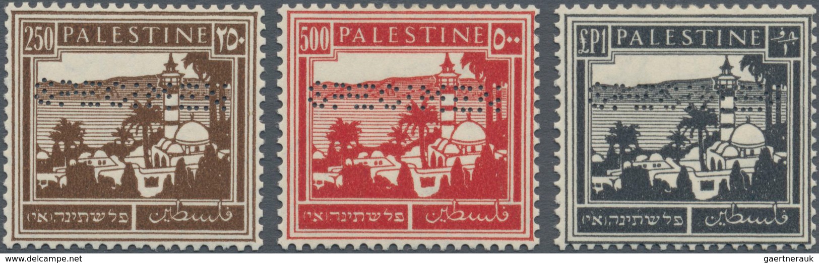 Palästina: 1942, Sea Of Galilee Definitives 250m. Brown, 500m. Scarlet And £P1 Black All Perf. SPECI - Palestina