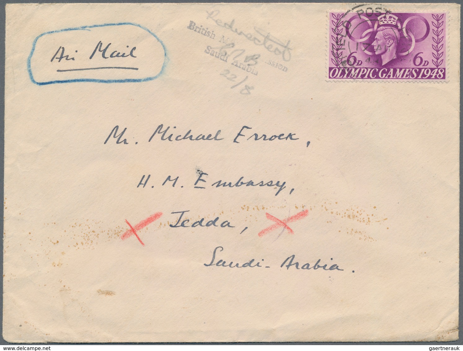 Saudi-Arabien: 1948, British Fieldpost Cover From Headquarter MEF Forces Franked With England No.145 - Arabia Saudita