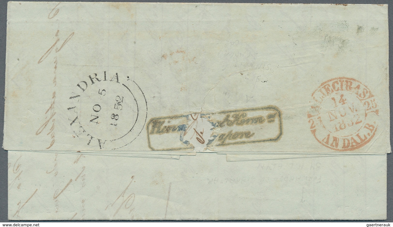 Singapur: 1852, Stampless Envelope Written From Singapore Dated "Oct 6th 1852" With Framed Forwarder - Singapore (...-1959)
