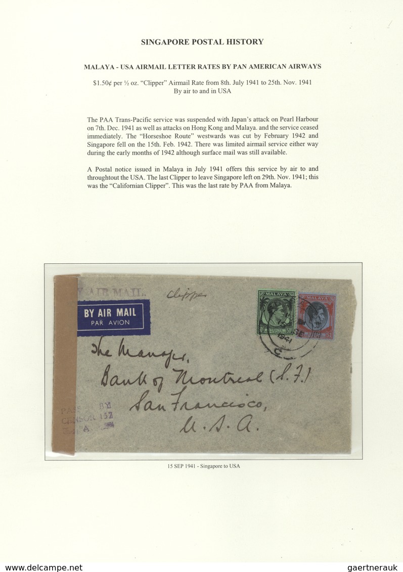 Singapur: 1941, Airmail Letter 1S. + 50c. And Censor Cancel, Flown To USA - $1.50 C. Per 1/2 Oz. "Cl - Singapore (...-1959)