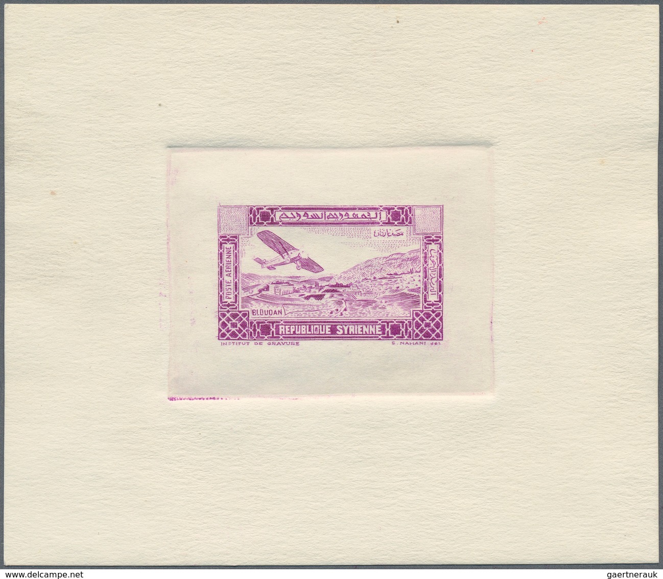 Syrien: 1934, 10 Years Republic Air Mail Issue Three Sunk Die Proofs Without Value On Thick Paper, C - Syrien