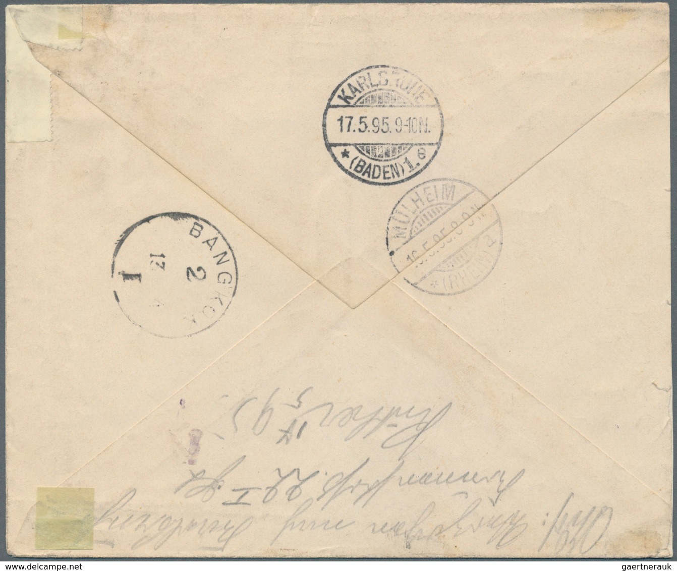 Thailand: 1895. Envelope (shortened At Left) Addressed To Germany Bearing SG 14, 4a Green And Brown - Thaïlande