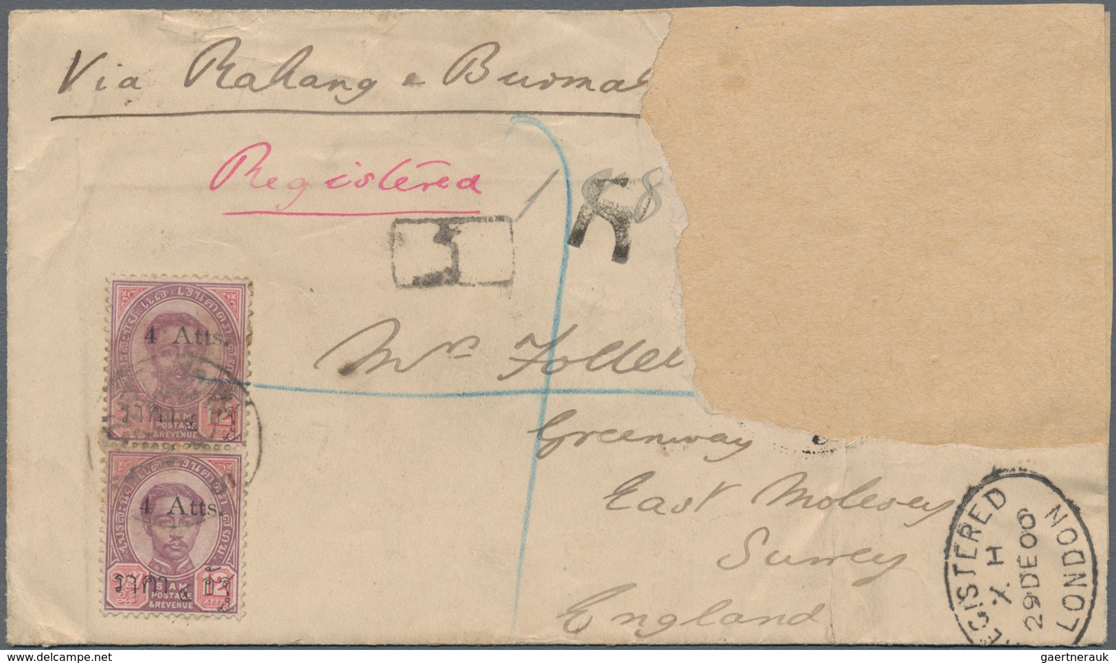 Thailand: 1900-01 DESTINATIONS: Two Covers And A Postcard To Foreign Destinations, With 1) Large Par - Thailand