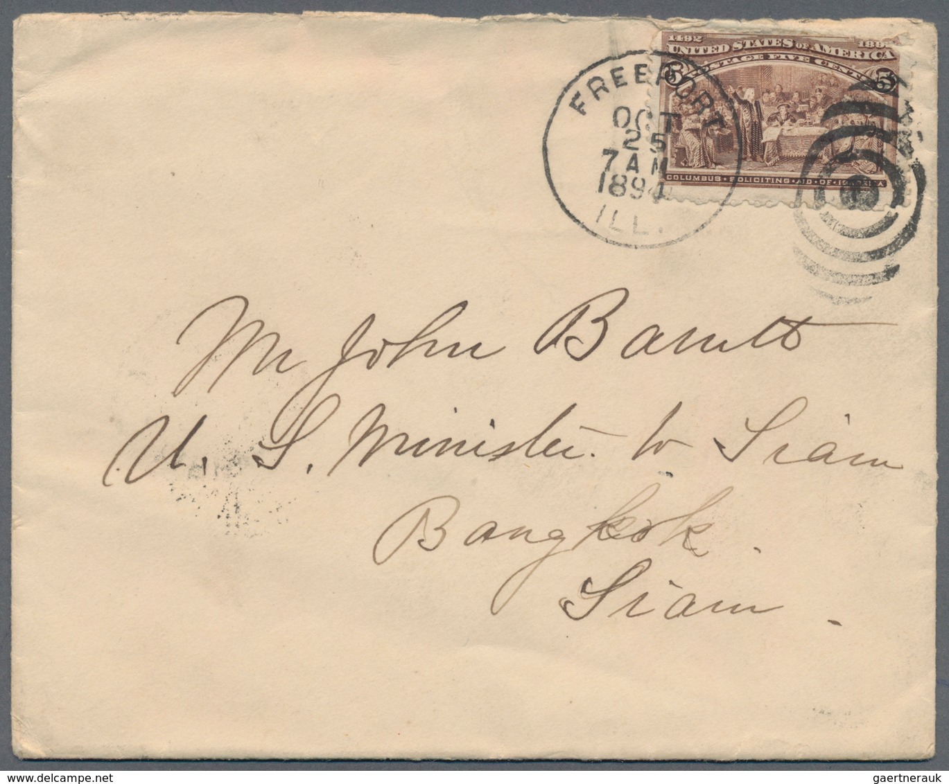 Thailand - Besonderheiten: 1894, Incoming Cover From Freeport/USA 25.10. Bearing 5c. Columbus (fault - Thailand