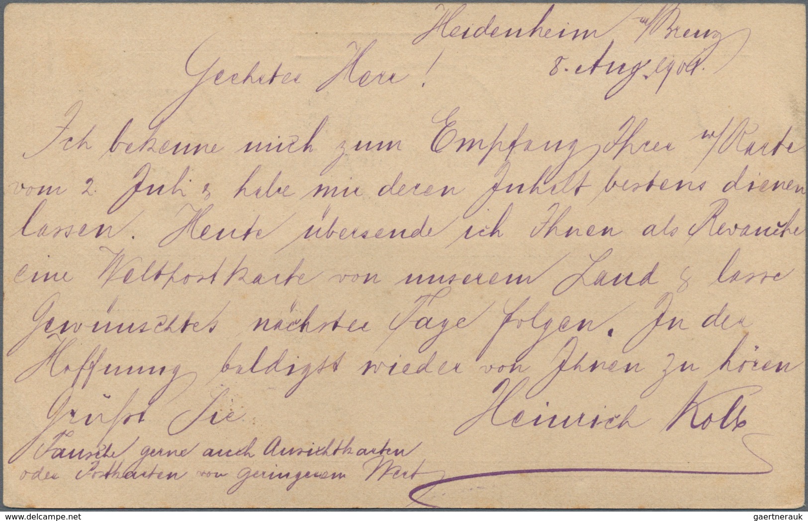 Thailand - Besonderheiten: 1901. Württemberg Postal Stationery Card 10pf Carmine Written From Heiden - Tailandia