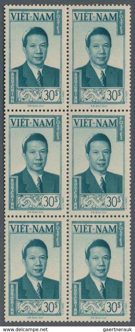 Vietnam-Süd (1951-1975): 1952, Emperor Bao Dai, 30$ Green High Value, NH Bloc Of 6, (Scott 13), ... - Vietnam