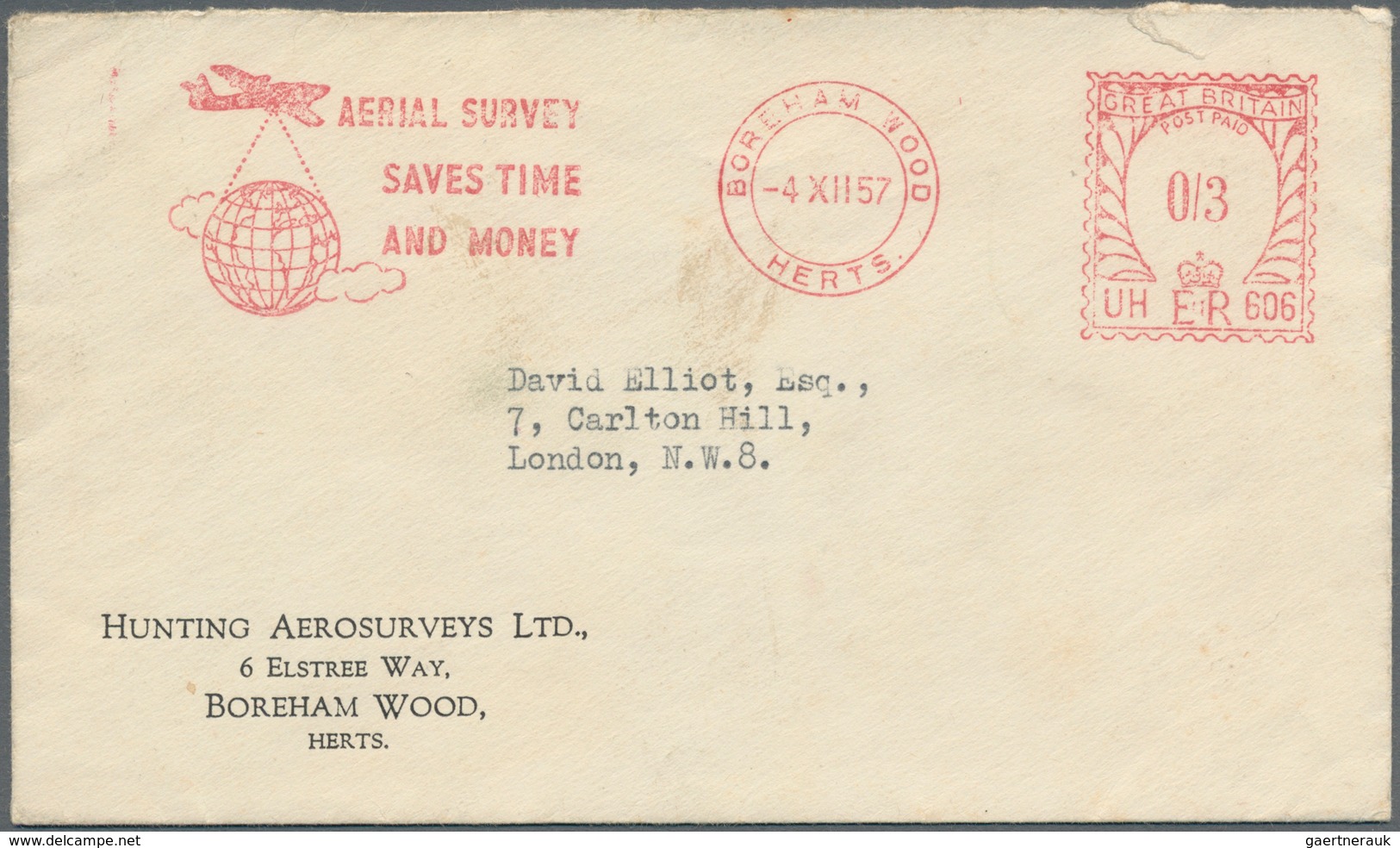 Thematik: Antarktis / Antarctic: 1957. Envelope From 'Hunting Aerosurveys Ltd' Addressed To London C - Otros & Sin Clasificación