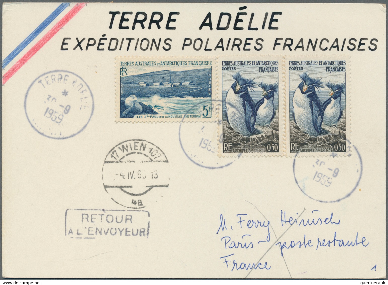 Thematik: Antarktis / Antarctic: 1959, T.A.A.F. Poszcard With Named Franking From "Terre Adélie 30.9 - Sonstige & Ohne Zuordnung