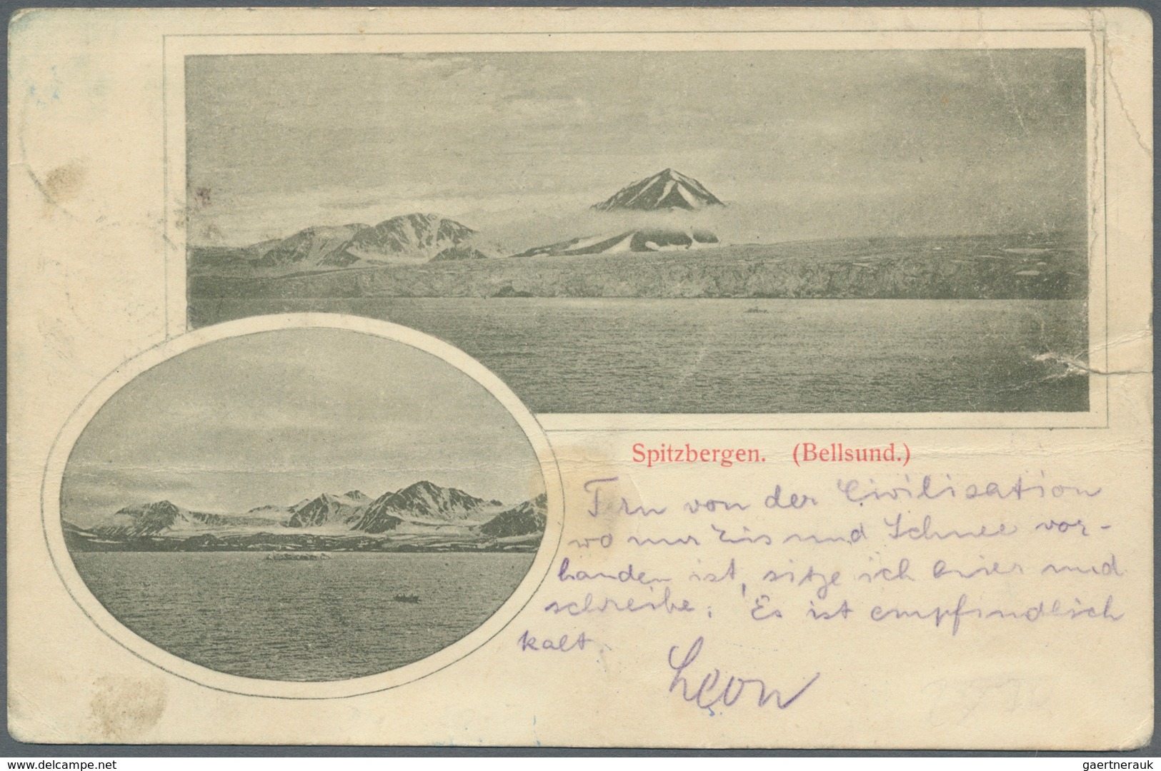 Thematik: Arktis / Arctic: 1898, Ppc (slight Tear) With Complete Set Of All SPITZBERGEN Cancellation - Sonstige & Ohne Zuordnung