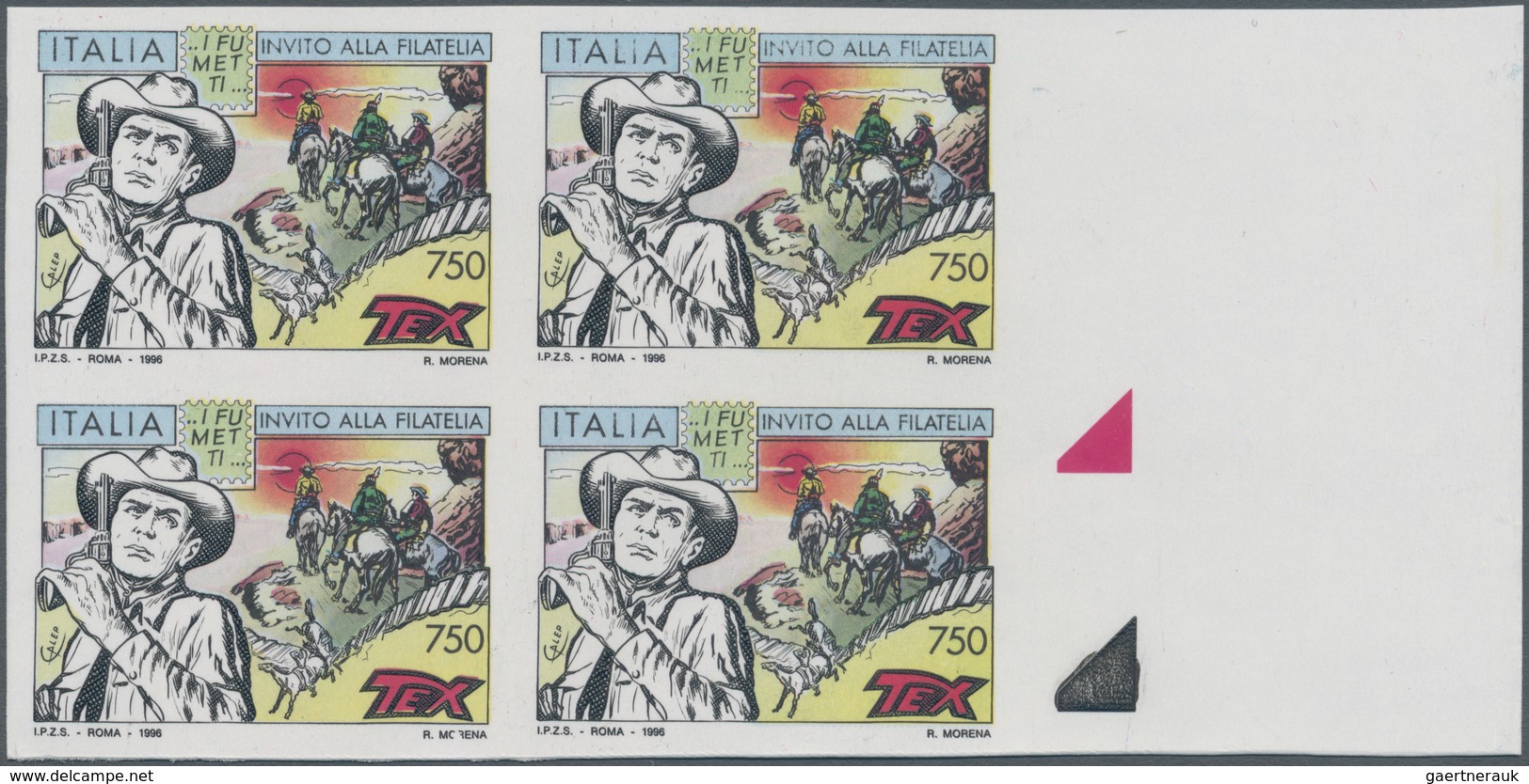 Thematik: Comics / Comics: 1996, Italy, 750 Lire, Polychrome, "Tex Willer", Unperforated Block Of Fo - Cómics