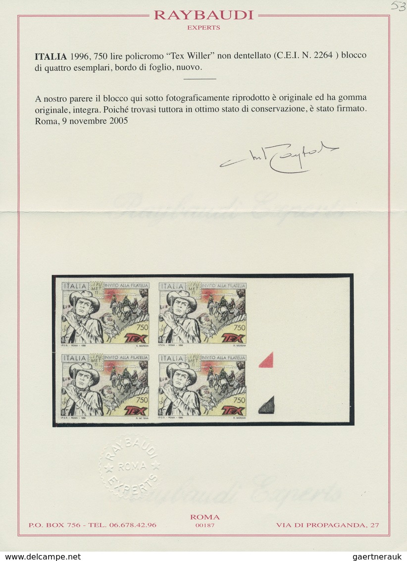 Thematik: Comics / Comics: 1996, Italy, 750 Lire, Polychrome, "Tex Willer", Unperforated Block Of Fo - Cómics