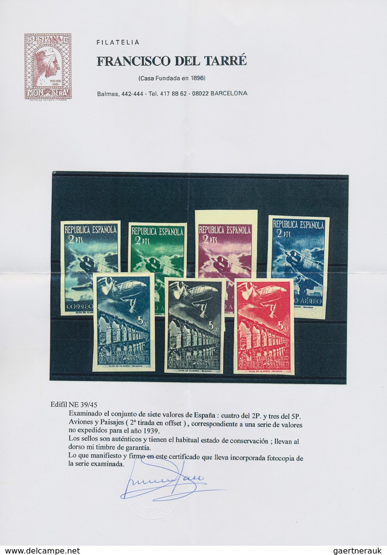 Thematik: Flugzeuge, Luftfahrt / Airoplanes, Aviation: 1939, SPAIN: UNISSUED Airmail Stamps With Air - Airplanes