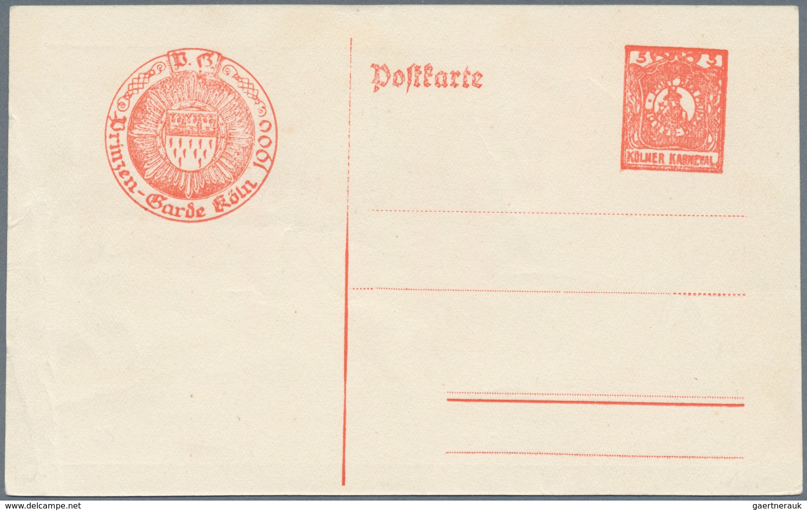 Thematik: Karneval / Carnival: 1900, Köln. Postkarte "5 (Pf) Post Der Prinzen-Garde / Kölner Karneva - Carnival