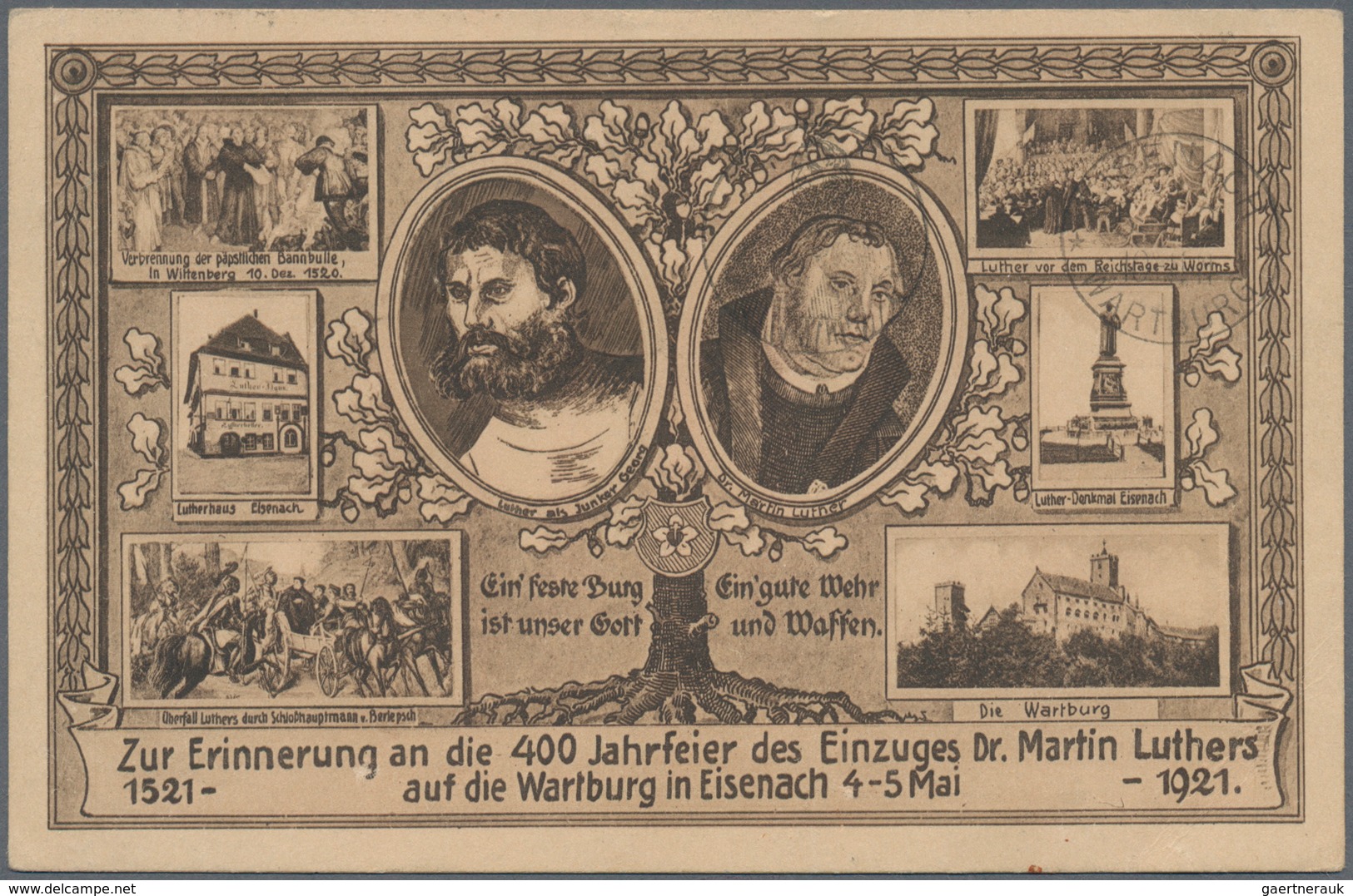 Thematik: Luther: 1921, Dt. Reich. Privat-Postkarte 40 Pf Germania "400-Jahrfeier Des Einzuges Dr. M - Theologians