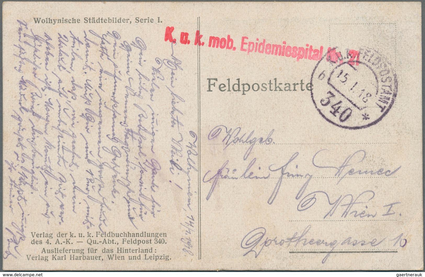 Thematik: Medizin, Gesundheit / medicine, health: 1915/1918, neun Ansichtkarten aus WOLJYNEN mit mes