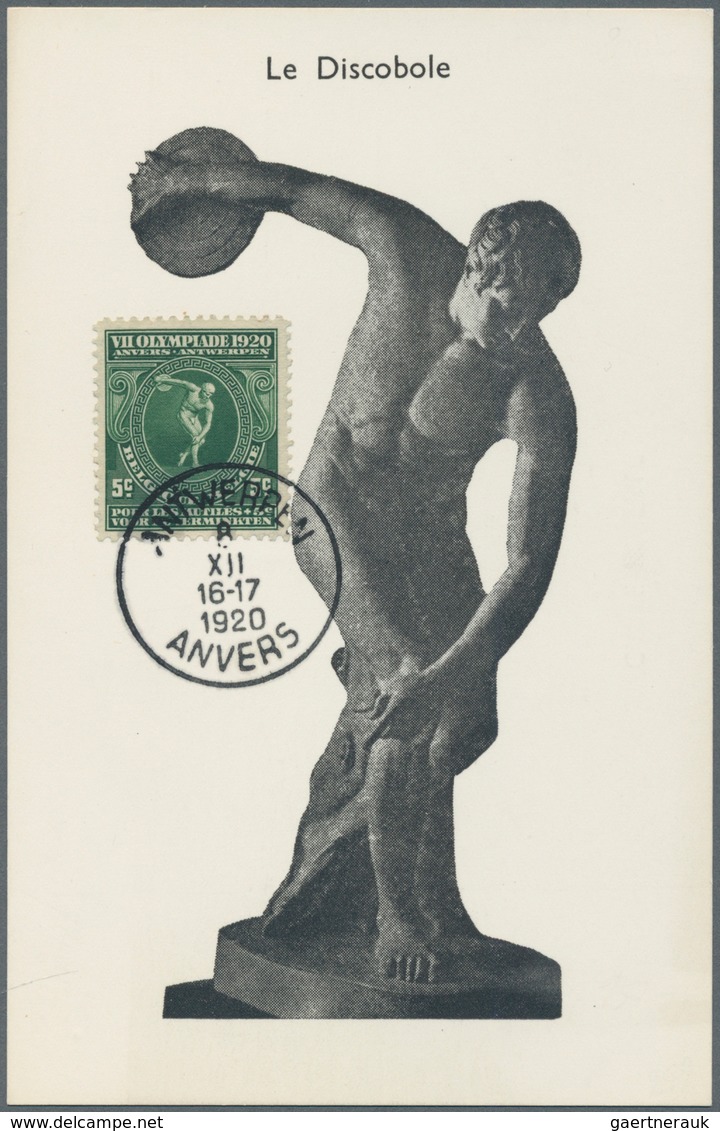 Thematik: Olympische Spiele / Olympic Games: 1920, ANTWERPEN: Statue Of Discusthrower With 5 C. Olyp - Andere & Zonder Classificatie