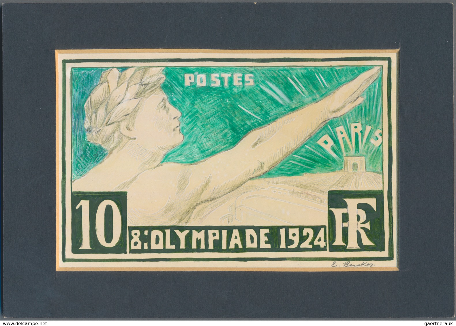 Thematik: Olympische Spiele / Olympic Games: 1924, France For Paris 1924. Artist's Color Drawing For - Sonstige & Ohne Zuordnung